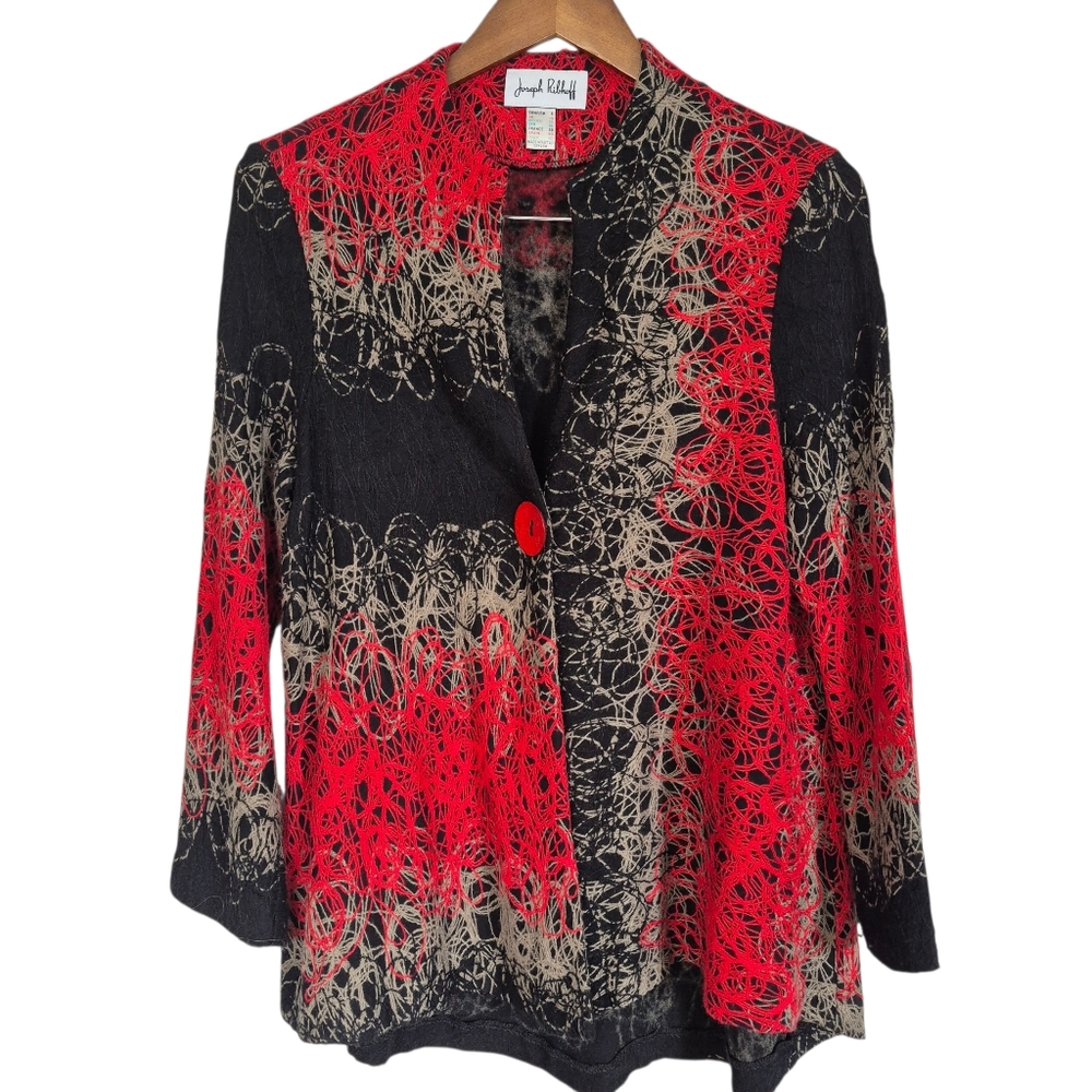 Joseph Ribkoff Wearable String Art Single Button Sweater Jacket Size 8